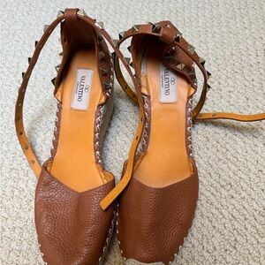 Valentino Tan Leather Studded Espadrilles